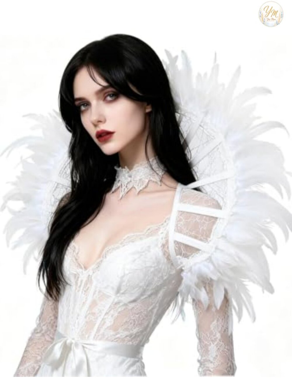 Victorian Gothic Lace Feather Stand Up Collar Choker Cosplay Accessory